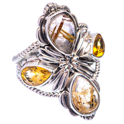 Large Rutilated Quartz, Citrine Ring Size 7.5 (925 Sterling Silver) R141066