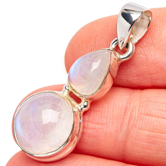 Rainbow moonstone pendant with two oval cabochons in .925 sterling silver setting