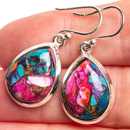 Kingman Pink Dahlia Turquoise Earrings 1 3/8" (925 Sterling Silver) E432476