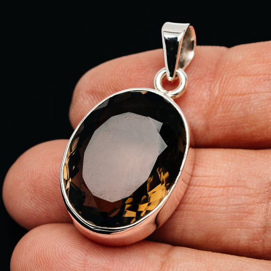 Premium 28ct Faceted Smoky Quartz Pendant 1 3/8" (.925 Sterling Silver)