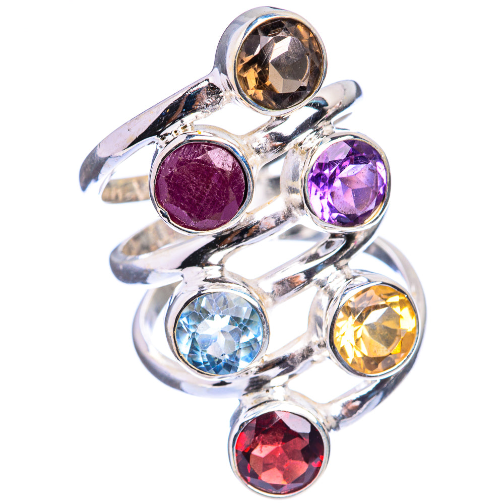 Large Garnet, Citrine, Blue Topaz, Amethyst, Ruby, Smoky Quartz Ring Size 6.5 (925 Sterling Silver) R142893
