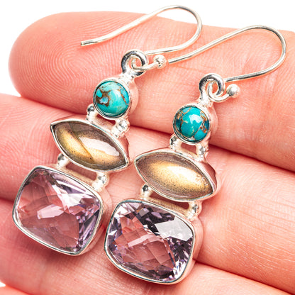 Amethyst, Labradorite, Blue Copper Composite Turquoise Earrings 1 5/8" (925 Sterling Silver) E432636