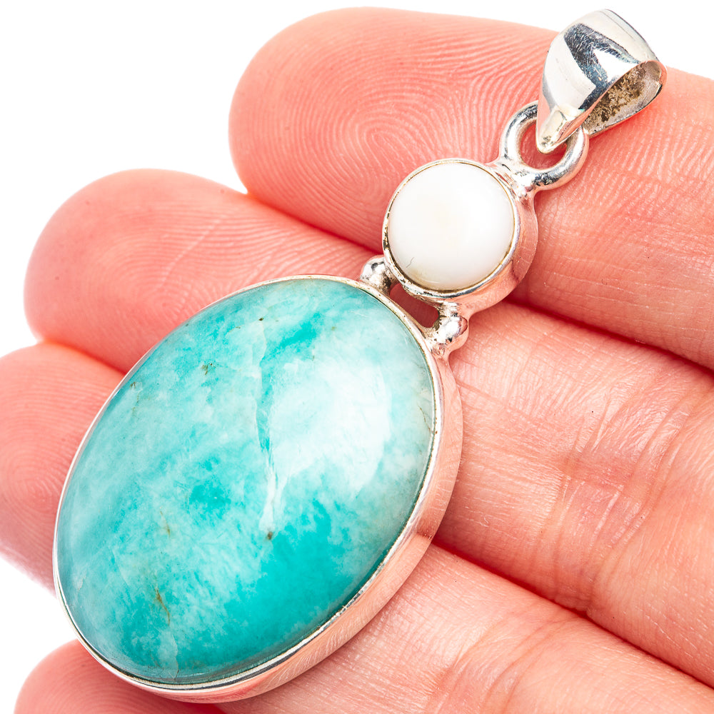 Larimar, Cultured Pearl Pendant 1 7/8" (925 Sterling Silver) P39233