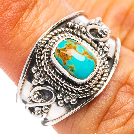 Sterling silver turquoise cabochon ring with ornate rope setting, Size 5.75