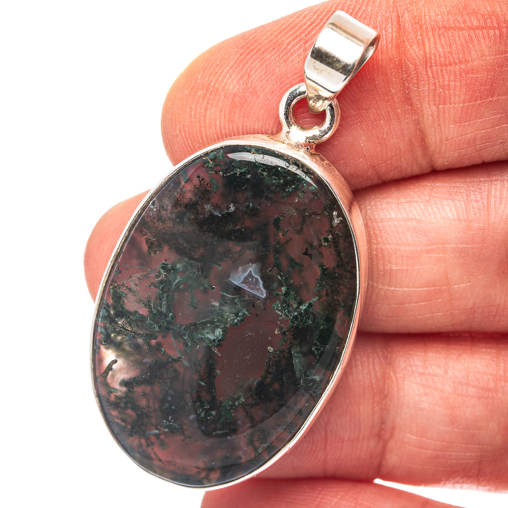 Green Moss Agate Pendant 1 3/4" (.925 Sterling Silver)