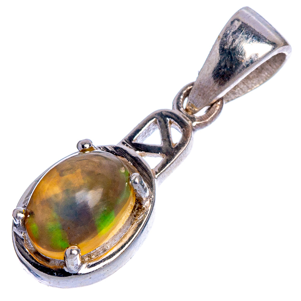 Round opal pendant in sterling silver with oval prong frame and hooked bail
