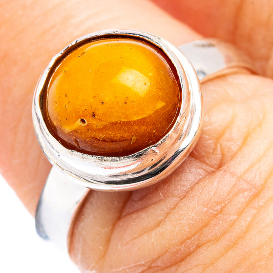 Amber cabochon ring in .925 sterling silver, size 6.75, round honey stone