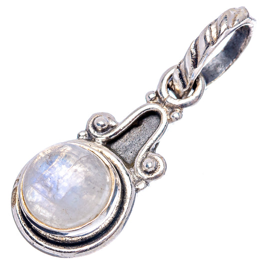Sterling silver moonstone pendant close-up, oval rainbow moonstone in ornate frame