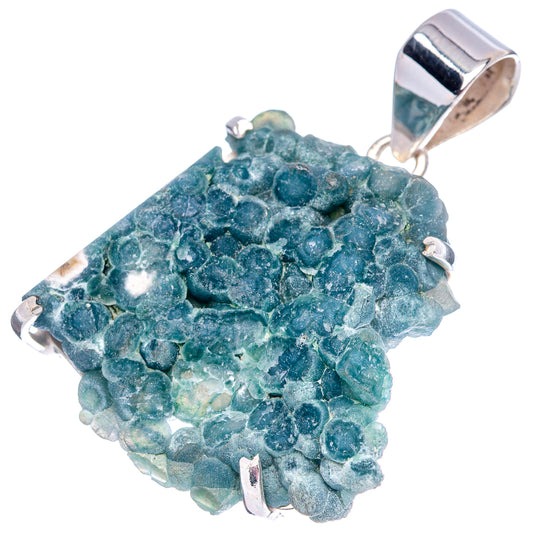 Sterling silver pendant with blue-green druzy grape agate slice, silver bail and side prongs
