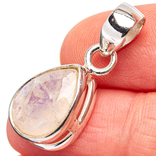 Sterling silver moonstone pendant with teardrop cabochon and open bail, iridescent glow
