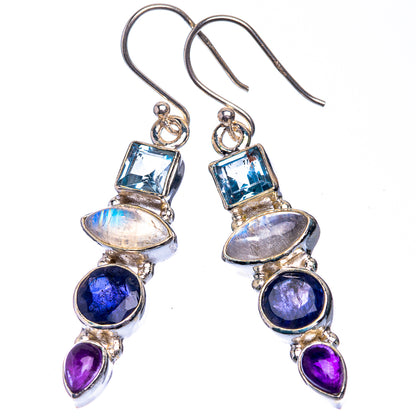 Rainbow Moonstone, Blue Topaz, Tanzanite, Amethyst Earrings 1 7/8" (925 Sterling Silver) E432607