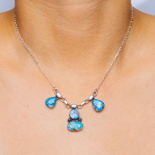 Southwestern Style Golden Hills Turquoise, White Buffalo Turquoise Necklace 16 to 18" (.925 Sterling Silver)