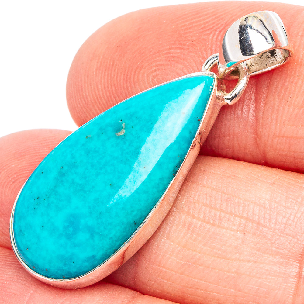 Turquoise teardrop pendant with 925 sterling silver bezel and bail