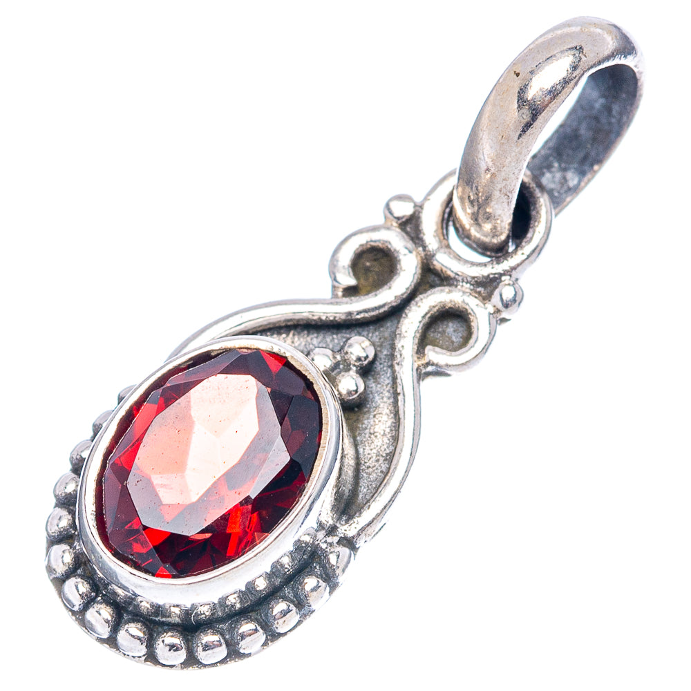 Dainty Garnet Pendant 7/8" (.925 Sterling Silver)