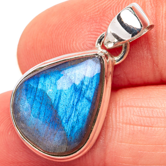 Labradorite pendant in .925 sterling silver, teardrop with blue iridescent flash