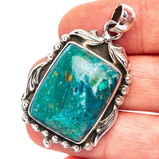925 sterling silver opal pendant with square blue-green gemstone bezel setting