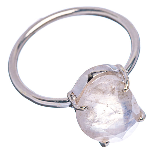 Sterling silver oval moonstone ring, side view showing three-prong bezel setting