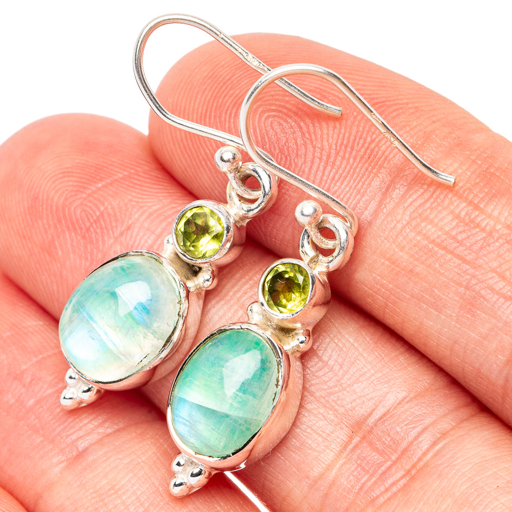 Green Moonstone, Peridot Earrings 1 3/8" (925 Sterling Silver) E2570