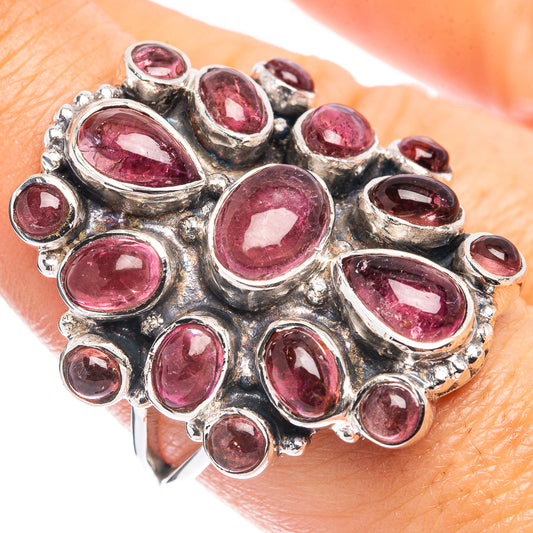 Cluster ring with oval pink tourmaline cabochons in .925 sterling silver prongs