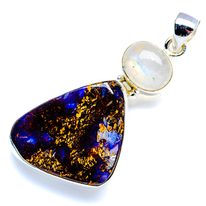 Boulder Opal, Rainbow Moonstone 925 Sterling Silver Pendant 2" (925 Sterling Silver) PD38287