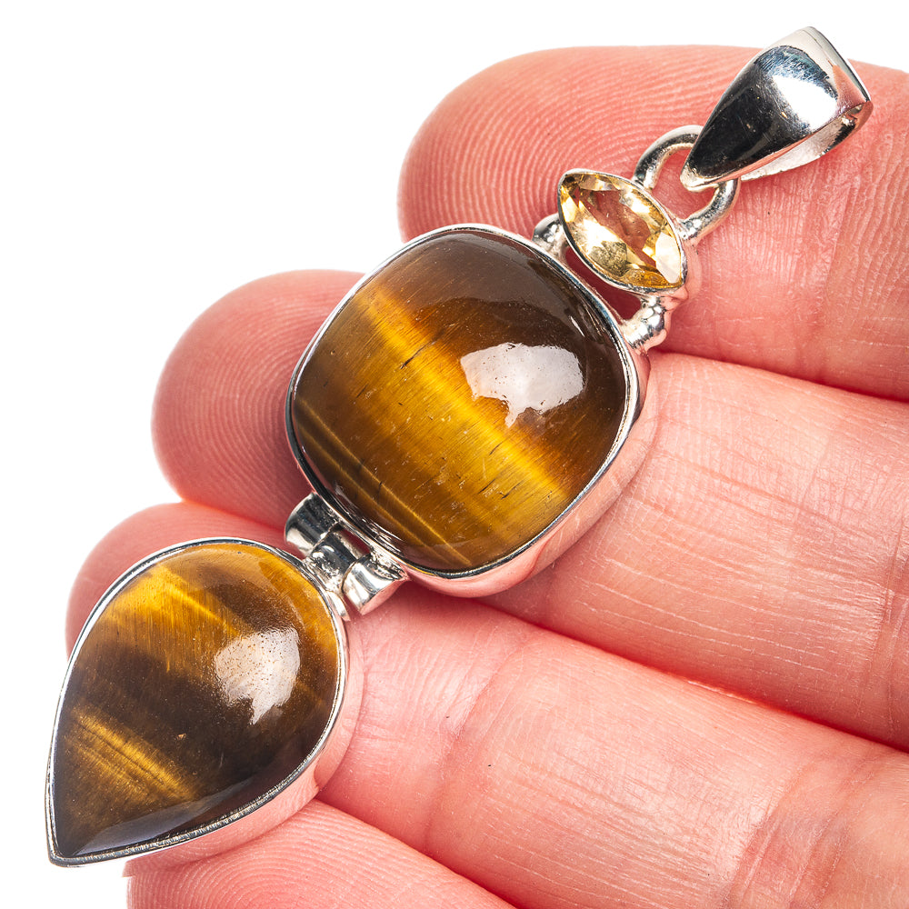 Tiger Eye, Citrine 925 Sterling Silver Pendant 2 1/8"