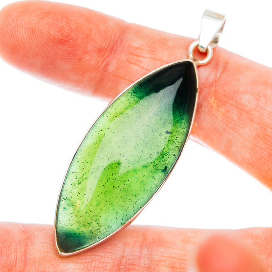 Premium Nephrite Jade Pendant 2 1/4" (.925 Sterling Silver)