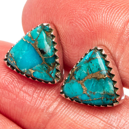 Blue Copper Turquoise Earrings 3/8" (.925 Sterling Silver)