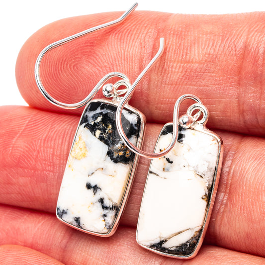 Sterling silver drop earrings with white marbled buffalo turquoise rectangles, hook backs