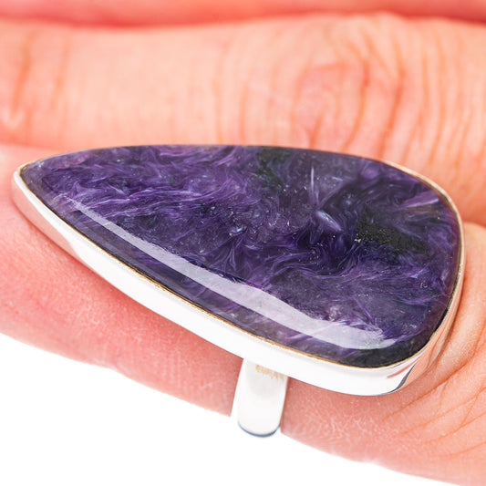 Large Premium Charoite Ring Size 6.5 Adjustable (.925 Sterling Silver)
