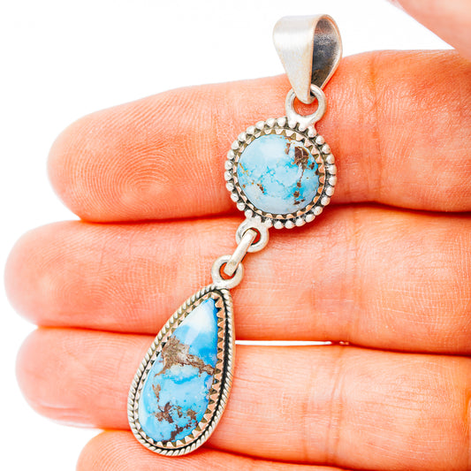 Exclusive Southwestern Style Golden Hills Turquoise Pendant 2 1/4" (.925 Sterling Silver)