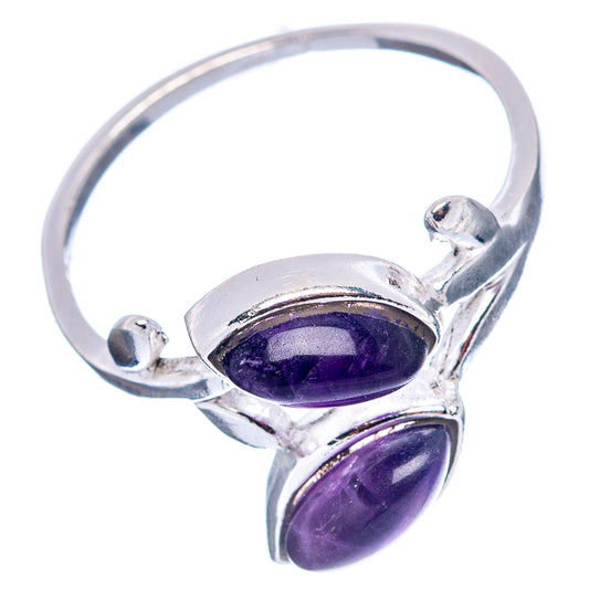 Sterling silver ring with two oval amethyst stones in leaf prongs
