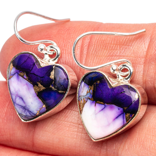 Heart-shaped purple and white turquoise-style drop earrings in .925 sterling silver