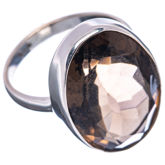 Sterling silver ring with oval smoky quartz, dark brown faceted stone on polished band