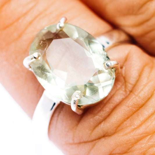Faceted Prasiolite Ring Size 8.5 (.925 Sterling Silver)