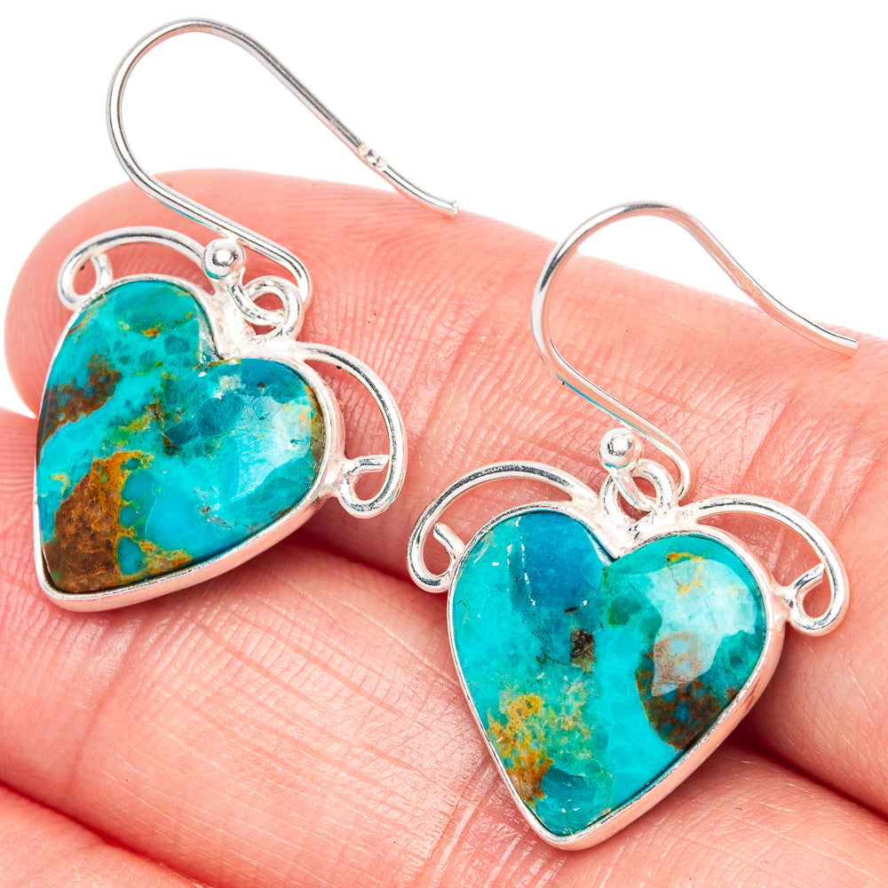 Chrysocolla Heart Earrings 1 1/8" (925 Sterling Silver) E1241
