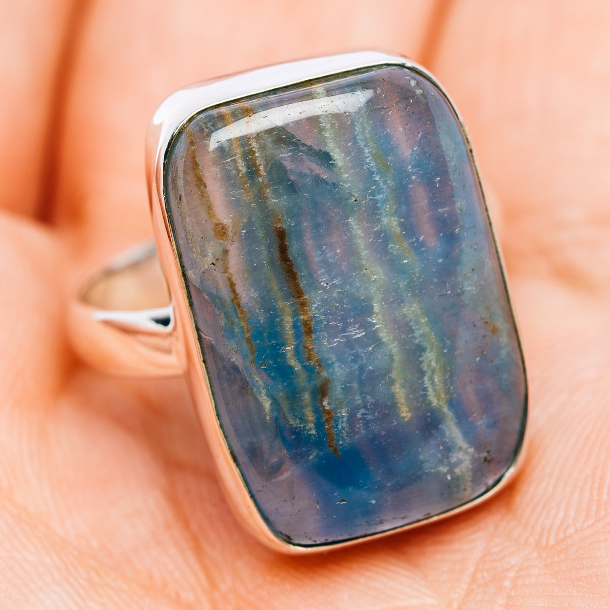 Rare Aquatine Lemurian Calcite Ring Size 7.75 (.925 Sterling Silver)