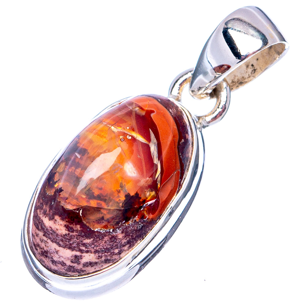Rare Mexican Fire Opal Pendant 1 1/8" (.925 Sterling Silver)