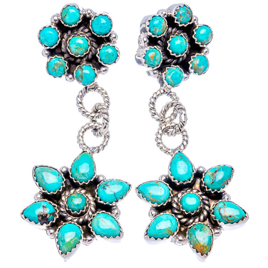 Turquoise cabochon cluster drop earrings with twisted silver dangle