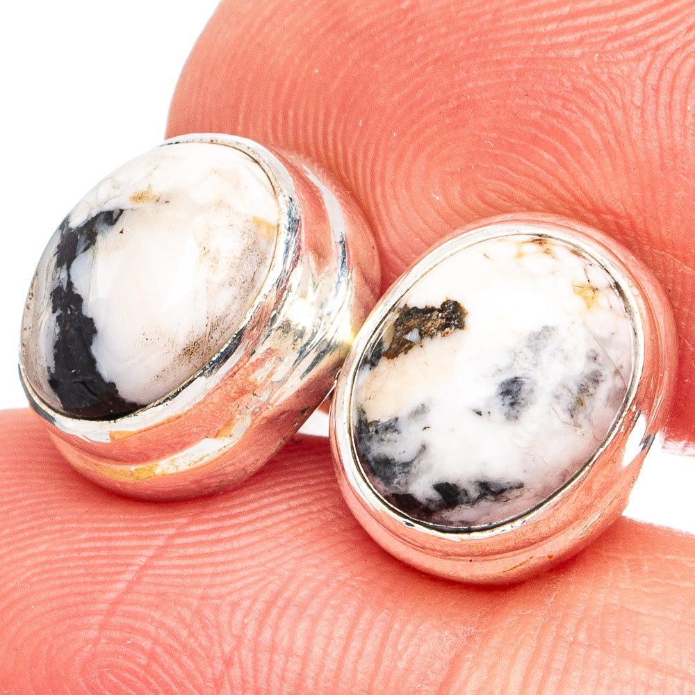 White Buffalo Turquoise Earrings 1/2" (925 Sterling Silver) E2760