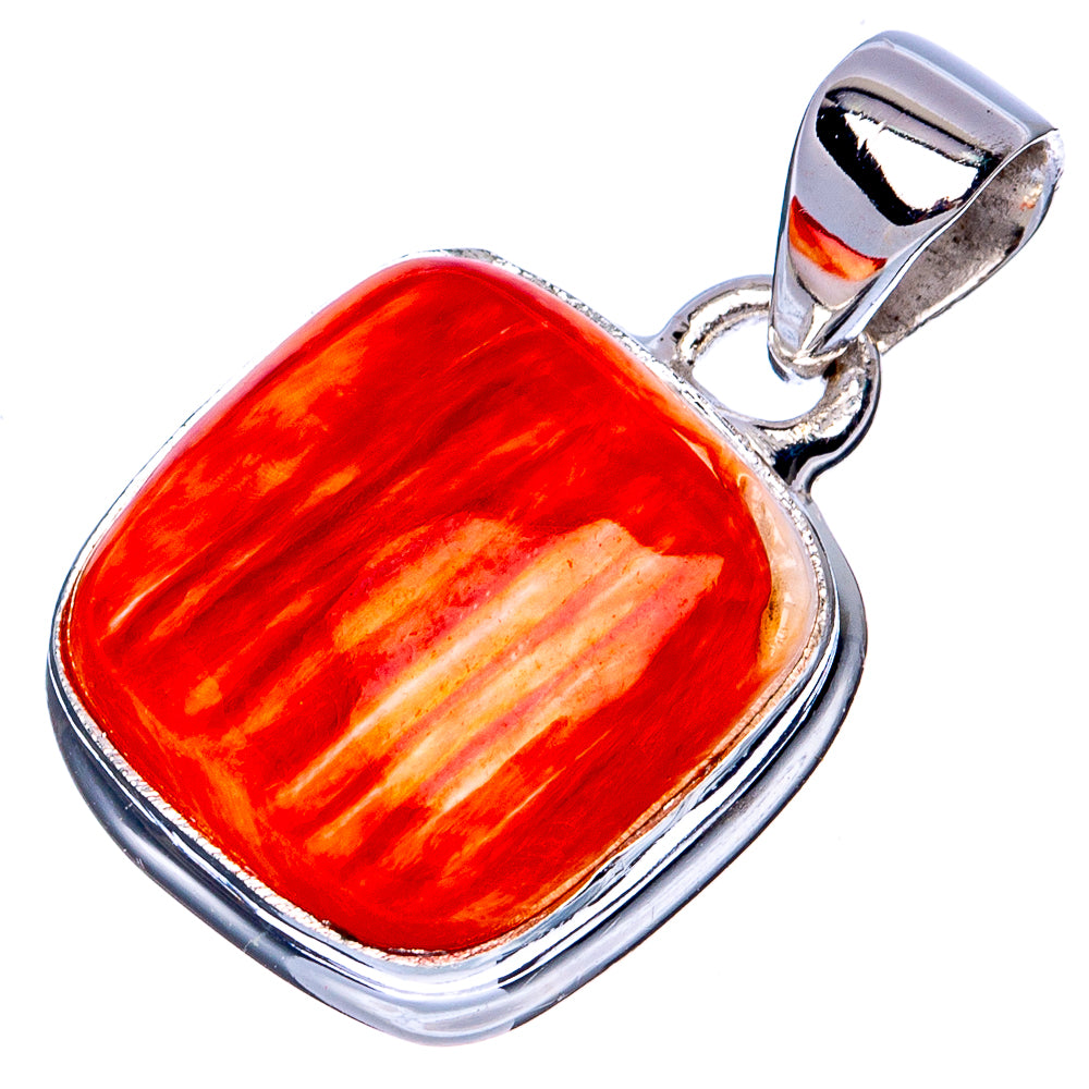 Orange spiny oyster shell pendant with sterling silver bezel and bail, heart-shaped