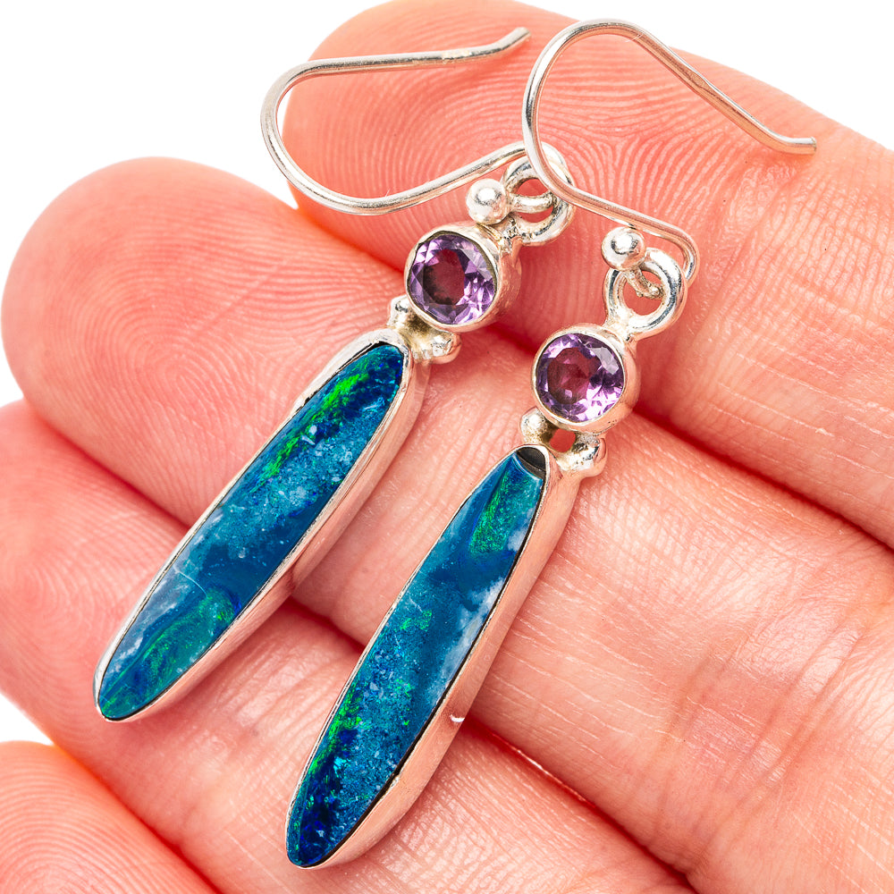Rare Doublet Opal, Amethyst Earrings 1 5/8" (925 Sterling Silver) E2536