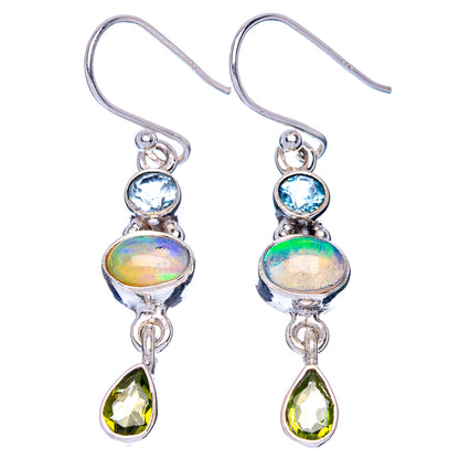 Rare Ethiopian Opal, Blue Topaz, Peridot Earrings 1 5/8" (925 Sterling Silver) E1399
