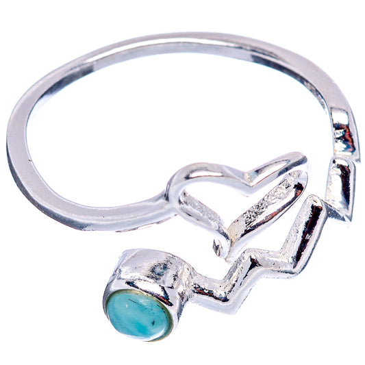 Sterling silver adjustable ring with heart design and blue round stone