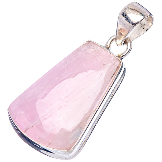 Sterling silver pendant with rose-pink rectangular kunzite stone and polished frame