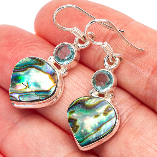 Abalone Shell, Blue Topaz Earrings 1 3/8" (925 Sterling Silver) E433365