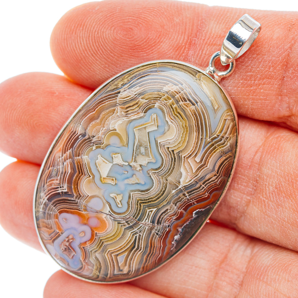 Premium Crazy Lace Agate Pendant 2" (.925 Sterling Silver)