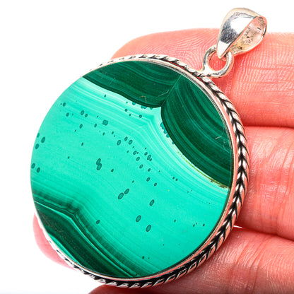 Malachite Coin Pendant 2" (925 Sterling Silver) PD38524
