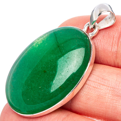 Oval green aventurine pendant in silver bezel with loop bail