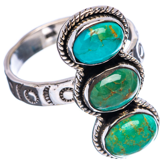 Sterling silver ring with three blue-green turquoise cabochons and rope bezel