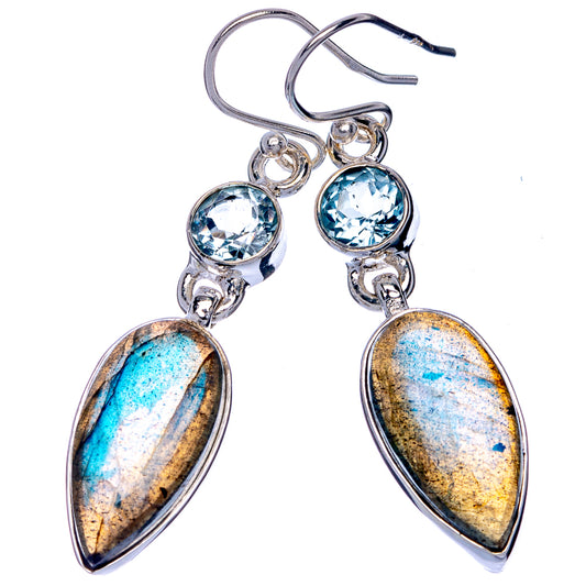 Labradorite, Blue Topaz Earrings 1 7/8" (925 Sterling Silver) E433065